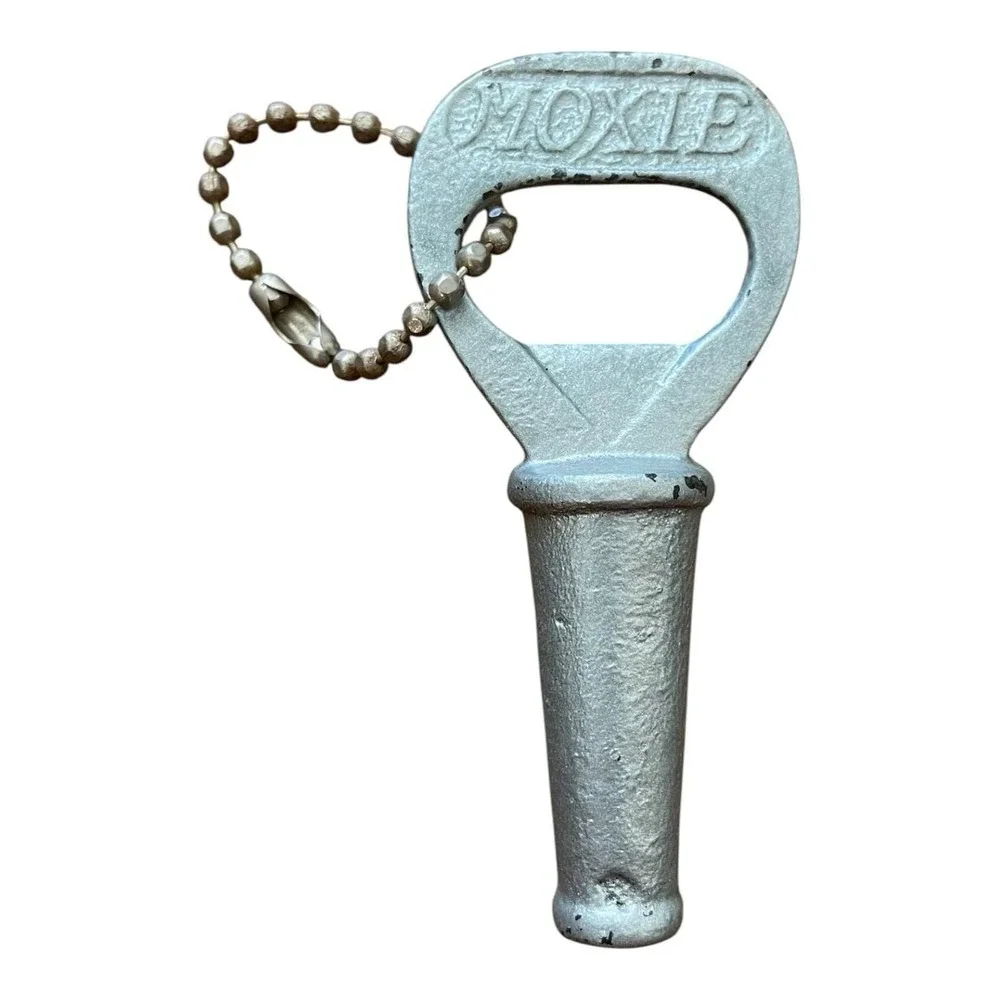 Vintage Moxie Soda Advertising Bottle Opener‎ Zinc Cast Metal Ball Chain 3